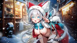 Rule 34 | 1girl, animal ears, ark re:code, blue eyes, cat ears, christmas, cosma (ark re:code), game cg, highres, snow, white hair