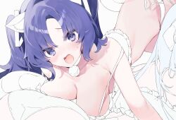 Rule 34 | 2girls, absurdres, animal ears, bell, blue archive, bra, breasts, cat ears, choker, cleavage, frilled bra, frills, highres, large breasts, meunhongcha, multiple girls, neck bell, noa (blue archive), purple hair, underwear, unfinished, white bra, yuuka (blue archive)