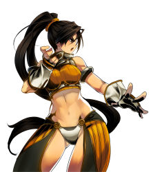 Rule 34 | 00s, 1girl, breasts, brown hair, dungeon and fighter, female focus, fighter (dungeon and fighter), highres, long hair, midriff, official art, ponytail, ress, simple background, solo, very long hair, white background