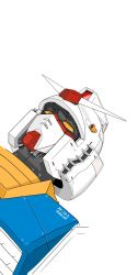 Rule 34 | aron e, from above, gundam, highres, looking up, mecha, mobile suit gundam, negative space, no humans, robot, rx-78-2, science fiction, solo, v-fin, white background, yellow eyes