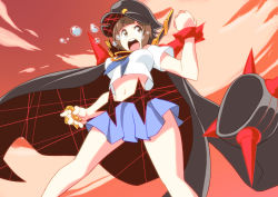 Rule 34 | 10s, 1girl, alternate costume, banchou, blue sailor collar, blue skirt, bracelet, brass knuckles, breasts, brown eyes, brown hair, cape, crying, crying with eyes open, delinquent, hat, jewelry, kill la kill, large breasts, mankanshoku mako, midriff, navel, sailor collar, school uniform, serafuku, short hair, skirt, solo, spiked bracelet, spikes, spoilers, tears, tell (teruhisa428), weapon