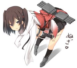 Rule 34 | 10s, 1girl, black skirt, brown eyes, brown hair, elbow gloves, gloves, hair ornament, kantai collection, leaning forward, long hair, open mouth, panties, panty pull, scarf, school uniform, sendai (kancolle), sendai kai ni (kancolle), serafuku, skirt, solo, sweat, tenpesuto, torpedo, two side up, underwear, undressing, white panties, white scarf