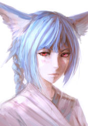 Rule 34 | 1girl, animal ears, arsenixc, blue hair, blush, cat ears, japanese clothes, kimono, original, portrait, red eyes, simple background, solo, twintails
