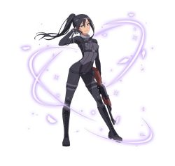 Rule 34 | 1girl, adjusting hair, ak-47, assault rifle, belt, black bodysuit, black footwear, black hair, black leotard, bodysuit, boots, breasts, brown eyes, contrapposto, cross-laced footwear, facial mark, floating hair, full body, gun, hair between eyes, holding, holding gun, holding weapon, kalashnikov rifle, knee boots, lace-up boots, leotard, long hair, looking at viewer, parted lips, pitohui (sao), rifle, sidelocks, simple background, small breasts, smile, solo, source request, standing, sword art online, sword art online alternative: gun gale online, weapon, white background