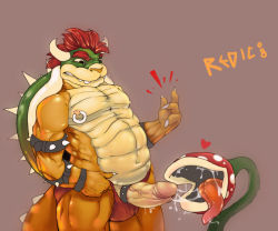 Rule 34 | 1boy, bowser, bracelet, cock ring, fellatio, finger snap, fingernails, heart, horns, interspecies, jewelry, male focus, mario (series), nintendo, nipple piercing, nipples, no humans, oral, piercing, piranha plant, plant, redic, scaly, sex toy, spiked bracelet, spiked cock ring, spikes, super mario bros. 1, tentaclejob, tongue