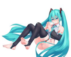 Rule 34 | 1girl, absurdres, barefoot, blue eyes, blue hair, blue nails, feet, fingernails, fingers together, hatsune miku, highres, long hair, looking at viewer, nail polish, soles, stirrup legwear, toeless legwear, toenail polish, toenails, toes, transparent background, twintails, vocaloid