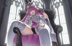 Rule 34 | 1girl, absurdres, animal ear fluff, animal ears, backlighting, black panties, blush, breasts, buttons, cleavage, coat, crotch, detached collar, double-breasted, double bun, dress, fate/grand order, fate (series), fox tail, garter straps, gloves, hair between eyes, hair bun, hat, highres, koyanskaya (assassin) (third ascension) (fate), koyanskaya (fate), large breasts, long hair, long sleeves, looking at viewer, open clothes, open coat, open mouth, panties, pink gloves, pink hair, rabbit ears, short dress, sidelocks, sitting, smile, solo, tail, tamamo (fate), thighhighs, thighs, underwear, very long hair, white coat, white dress, white hat, white thighhighs, wide sleeves, yellow eyes, zhi hei zhi ye