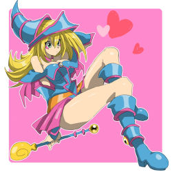 Rule 34 | 1girl, bad id, bad pixiv id, blonde hair, blue footwear, blush, boots, breasts, cleavage, dark magician girl, duel monster, female focus, hip focus, large breasts, solo, staff, weapon, yu-gi-oh!, yuu-gi-ou, yu-gi-oh! duel monsters, yuuga (cherrybomb-g)