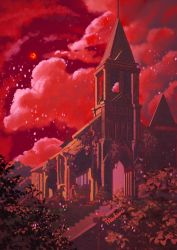 Rule 34 | building, cloud, commentary, dappled moonlight, english commentary, full moon, haunted, highres, mochiwei, moon, moonlight, night, nintendo, no humans, outdoors, red moon, red sky, sky, the legend of zelda, the legend of zelda: breath of the wild