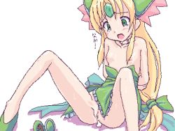 Rule 34 | 1girl, aftersex, arms behind back, blonde hair, blush, breasts, cum, cum in pussy, cumdrip, forehead jewel, green eyes, long hair, lowres, no panties, oekaki, open mouth, riesz, seiken densetsu, seiken densetsu 3, simple background, small areolae, small breasts, small nipples, solo, spread legs, sweat, takayaki, tears, topless, uncensored, white background