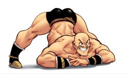 Rule 34 | 1boy, ass, bald, black shorts, boots, collarbone, commentary, dragon ball, english commentary, facial hair, furrowed brow, grin, guilty gear, jack-o&#039; challenge, looking at viewer, male focus, manly, meme, muscular, mustache, nappa, nortuet, topless male, shorts, smile, solo, thick thighs, thighs, top-down bottom-up, v-shaped eyebrows