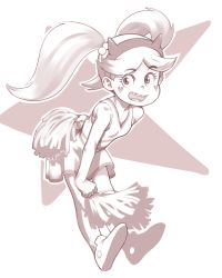Rule 34 | 1girl, cheerleader, looking at viewer, monochrome, open mouth, simon 7617118, star butterfly, star vs the forces of evil, twintails