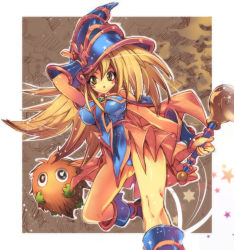 Rule 34 | 1girl, :&lt;, adjusting clothes, adjusting headwear, blonde hair, blush stickers, breasts, dark magician girl, duel monster, hat, highres, kuriboh, large breasts, legs, long hair, pentacle, wand, yu-gi-oh!, yuu-gi-ou, yu-gi-oh! duel monsters