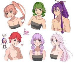 Rule 34 | 2girls, 5girls, bare pectorals, blue eyes, blunt bangs, blush, braid, breasts, chibi, cleavage, collarbone, curly hair, embarrassed, flower (gynoid talk), flower (vocaloid), flustered, fukase, green eyes, green hair, grin, gumi, hair ribbon, highres, ia (vocaloid), kamui gakupo, light purple hair, medium breasts, multiple girls, nekomura iroha, open mouth, pectorals, pimienta kast, pink hair, purple eyes, purple hair, red eyes, red hair, ribbon, short ponytail, sidelocks, sketch, small breasts, smile, toned, toned male, twintails, vocaloid, white hair, yellow eyes, yuzuki yukari