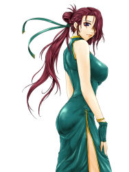 Rule 34 | 1girl, alternate costume, alternate hairstyle, blue eyes, breasts, chinese clothes, female focus, fingerless gloves, gloves, hair ornament, highres, hong meiling, large breasts, ledjoker07, long hair, ponytail, red hair, side slit, solo, touhou