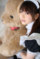 Rule 34 | apron, cosplay, highres, katou mari, maid, maid apron, photo (medium), stuffed animal, stuffed toy, teddy bear