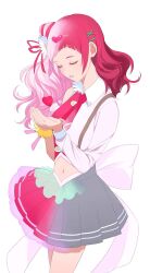 Rule 34 | 1girl, closed eyes, cure yell, flower, hair flower, hair ornament, hairclip, heart, heart hair ornament, highres, hugtto! precure, long hair, midriff, nono hana, parted lips, pink hair, precure, shime shima uo, short bangs, solo, suspenders, white flower