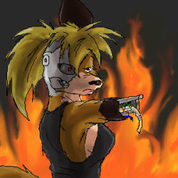Rule 34 | android, blonde hair, breasts, damaged, fire, lowres, tagme