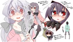 Rule 34 | akaino (akaomi), character sheet, crying, glowing, glowing eyes, hands in pockets, highres, hood, hoodie, low twintails, red eyes, silver hair, sunglasses, tears, translation request, twintails