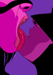 1boy 1girl artist_name batman batman_(series) catwoman commentary dc_comics domino_mask hetero licking licking_another&#039;s_face limited_palette mask open_mouth pachu_m._torres purple_theme