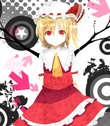 Rule 34 | .line, 1girl, ascot, blonde hair, breasts, female focus, flandre scarlet, hat, highres, red eyes, short hair, side ponytail, skirt, small breasts, smile, solo, embodiment of scarlet devil, touhou, wings