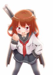 Rule 34 | 10s, 1girl, absurdres, bad id, bad pixiv id, blush, brown hair, clenched hands, hair ornament, hairclip, highres, ikazuchi (kancolle), kantai collection, long sleeves, okuva, pantyhose, personification, pink eyes, sailor, school uniform, serafuku, short hair, skirt, solo, weapon, white background