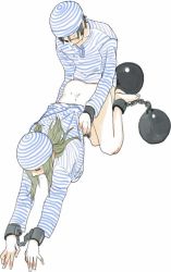 Rule 34 | 1boy, 1girl, ball, bdsm, bent over, bondage, bottomless, bound, chain, commentary, couple, hat, hetero, looking down, original, prison, prison clothes, ryuko azuma, sex, simple background, sketch, top-down bottom-up, traditional media, white background
