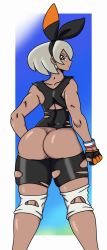 Rule 34 | absurdres, ass, bea (pokemon), charge sol, creatures (company), dark skin, game freak, gloves, grey eyes, grey hair, highres, huge ass, looking back, nintendo, pokemon, pokemon swsh, ribbon, self-upload, short hair, tagme, thick thighs, thighs, torn clothes