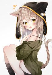 Rule 34 | 1girl, animal ears, animal hood, aviator cap, bad id, bad twitter id, black footwear, black panties, blush, boots, brown hair, camisole, cat ears, cat girl, cat hood, cat tail, commentary request, fang, from side, hair between eyes, hand up, hood, jacket, knee boots, legs together, liby (libtnvd), long hair, looking at viewer, looking back, open clothes, open jacket, open mouth, original, panties, solo, strap slip, tail, thighs, underwear, yellow eyes