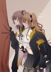 Rule 34 | 2girls, bad id, bad twitter id, black pantyhose, blouse, blush, brown hair, commentary request, girls&#039; frontline, grey hair, groping, hand under clothes, hand under shirt, incest, jacket, monokuro (sekahate), multiple girls, pantyhose, scar, scar across eye, scar on face, shirt, siblings, sisters, twins, twintails, ump45 (girls&#039; frontline), ump9 (girls&#039; frontline), white shirt, yuri