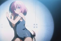 Rule 34 | 10s, 1girl, animated, animated gif, blue one-piece swimsuit, blush, breasts, cleavage, food, ice cream, imminent rape, momo velia deviluke, one-piece swimsuit, pink hair, purple eyes, scared, school swimsuit, sexually suggestive, short hair, swimsuit, to love-ru, to love-ru darkness