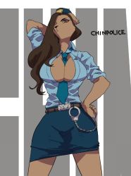 Rule 34 | 1girl, brown hair, furry, furry female, hat, long hair, police clothes, police hat, red eyes, solo, teteteko