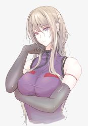 Rule 34 | 1girl, akiyama cz4a, bare shoulders, blonde hair, bra, breasts squeezed together, breasts, chinese clothes, earrings, elbow gloves, covered erect nipples, gloves, hand on own face, highres, jewelry, large breasts, long hair, mole, mole under eye, purple eyes, skindentation, smile, solo, touhou, underwear, yakumo yukari
