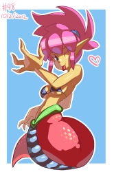 Rule 34 | 1990s (style), 1girl, ;p, bikini, bikini top only, breasts, chrono (series), chrono trigger, dated, fingernails, junkpuyo, lamia, long hair, mianne, monster girl, naga (chrono trigger), one eye closed, pink hair, pointy ears, ponytail, retro artstyle, sharp fingernails, solo, swimsuit, tail, tongue, tongue out, underboob, wink