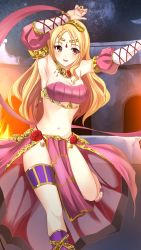 Rule 34 | 1girl, blonde hair, bra, breasts, circlet, cleavage, dancer, detached sleeves, doukyuusei 2, doukyuusei another world, game cg, large breasts, long hair, looking at viewer, maijima karen, navel, night, official art, open mouth, outdoors, panties, pink bra, red eyes, red panties, sky, solo, standing, star (sky), starry sky, strapless, strapless bra, underwear, very long hair