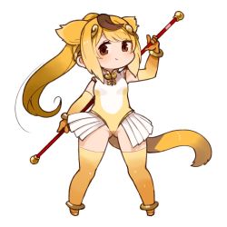 Rule 34 | 1girl, animal ears, bad id, bad twitter id, breasts, circlet, closed mouth, elbow gloves, full body, gloves, gluteal fold, golden snub-nosed monkey (kemono friends), kemono friends, leotard, long hair, looking at viewer, monkey ears, monkey tail, mota, multicolored hair, ponytail, simple background, skirt, small breasts, solo, tail, thighhighs, white background