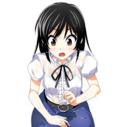 Rule 34 | 1girl, ashisu sahoto, black hair, brown eyes, long hair, mangaka-san to assistant-san to, open mouth, poncho s, solo, surprised, wet, wet clothes