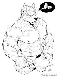 Rule 34 | 1boy, abs, artist request, ass, ass lift, bara, bulge, bulge lift, covered penis, cropped legs, dressing, feet out of frame, from side, furry, furry male, greyscale, highres, i&#039;ve never seen a guy recreate this successfully tbh (meme), large bulge, large pectorals, male focus, meme, monochrome, muscular, muscular male, nipples, open pants, original, pants, pants lift, pectorals, short hair, solo, stomach, sweatdrop, thick eyebrows, topless male, undersized clothes, veins, veiny arms, zipper