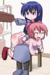Rule 34 | 2girls, animated, ass, blush, bow, breasts, butt crack, chair, clothes pull, hair bow, holding, keyneq, long hair, long sleeves, multiple girls, open mouth, original, pants, pants pull, punishment, shoes, spanked, spanking, video, video