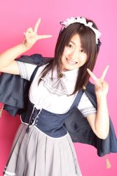 Rule 34 | 1girl, afilia magic senior high school, grey skirt, hidaka rina, photo (medium), skirt, v