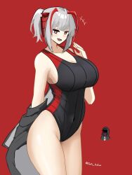 Rule 34 | 1girl, arknights, competition swimsuit, highres, horns, one-piece swimsuit, swimsuit, tofudofu, w (arknights), white hair