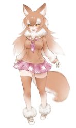 Rule 34 | 10s, 1girl, :d, animal ears, breasts, brown hair, brown sailor collar, eyebrows, fangs, full body, fur collar, gradient hair, ise (0425), japanese wolf (kemono friends), kemono friends, long hair, long sleeves, mary janes, medium breasts, multicolored hair, neckerchief, open mouth, orange eyes, pink neckerchief, plaid, plaid neckerchief, plaid neckwear, sailor collar, school uniform, serafuku, shoes, simple background, smile, solo, standing, tail, teeth, thighhighs, two-tone hair, white background, white footwear, white hair, wolf ears, wolf tail, zettai ryouiki