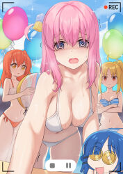 Rule 34 | + +, 4girls, @ @, ahoge, angry, ball, balloon, bare arms, bare shoulders, beachball, bikini, blonde hair, blue bikini, blue eyes, blue hair, blue sky, blush, bocchi the rock!, bow, bow bikini, breasts, cleavage, cloud, cloudy sky, collarbone, commentary, crossed arms, cube hair ornament, day, empty eyes, english commentary, frilled bikini, frills, glint, gotoh hitori, hair between eyes, hair ornament, highres, holding, holding ball, holding beachball, ijichi nijika, kangbus, kita ikuyo, large breasts, leaning forward, lips, long bangs, long hair, looking at viewer, medium hair, mole, mole under eye, multiple girls, navel, nervous, one side up, open mouth, orange bikini, orange eyes, orange hair, outdoors, parted bangs, pink hair, raised eyebrows, reaching, reaching towards viewer, recording, revision, side-tie bikini bottom, side ponytail, sky, smile, stomach, strapless, strapless bikini, striped bikini, striped clothes, sweat, swimsuit, tearing up, thighs, trembling, v-shaped eyebrows, viewfinder, white bikini, yamada ryo, yellow eyes