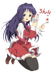 Rule 34 | 1girl, absurdres, black thighhighs, blue eyes, blue hair, blunt ends, bow, brown footwear, capelet, chinese commentary, commentary, commentary request, cup, dress, food, fruit, full body, hair between eyes, hair intakes, hands up, highres, holding, holding cup, holding spoon, k-on!, kanon, kneeling, long hair, long sleeves, minase nayuki, mogege gk, open mouth, parfait, parody, pink bow, red dress, school uniform, short dress, sidelocks, simple background, smile, solo, spoon, strawberry, style parody, teeth, thighhighs, translated, upper teeth only, white background, white capelet, zettai ryouiki