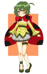Rule 34 | 1girl, ahoge, ankleband, bad id, bad pixiv id, blush, bug, detached sleeves, dress, green hair, bug, insect wings, ladybug, minemura, orange eyes, original, smile, solo, strapless, strapless dress, thigh strap, wings