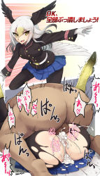 Rule 34 | 10s, 1boy, 1girl, :d, artist name, bald eagle (kemono friends), belt, black jacket, black pantyhose, black wings, blonde hair, blue skirt, boots, buttons, clothed sex, cum, cum in pussy, cum overflow, dated, ejaculation, gloves, grey hair, hair between eyes, head wings, heart, hetero, highres, instant loss, internal cumshot, jacket, kemono friends, leg up, long hair, long sleeves, looking at viewer, mating press, military jacket, miniskirt, motion lines, multicolored hair, open mouth, outstretched arms, pantyhose, pleated skirt, sakuragi rian, sequential, sex, skirt, smile, speech bubble, text focus, torn clothes, torn legwear, trembling, uncensored, white belt, white gloves, wings, yellow eyes, yellow footwear