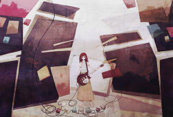 Rule 34 | 1girl, abstract, barefoot, guitar, instrument, long hair, original, pedal, red hair, solo, tatat (artist)