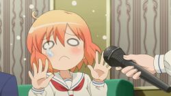 10s animated animated_gif kotoura-san kotoura_haruka lowres microphone o_o orange_hair school_uniform serafuku tears