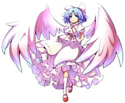Rule 34 | 1girl, arms behind back, baba (baba seimaijo), blue eyes, blue hair, bow, frilled skirt, frills, full body, hair bow, highres, looking at viewer, mai (touhou), mary janes, neck ribbon, parted bangs, parted lips, puffy short sleeves, puffy sleeves, red ribbon, ribbon, shirt, shoes, short hair, short sleeves, simple background, skirt, skirt set, socks, solo, standing, tareme, touhou, touhou (pc-98), transparent background, white background, white bow, white shirt, white skirt, white socks, white wings, wings