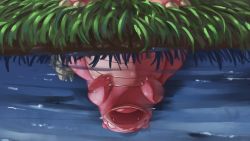 Rule 34 | commentary request, creatures (company), fangs, game freak, gen 1 pokemon, grass, highres, nintendo, no humans, open mouth, pokemon, pokemon (creature), reflection, slowbro, solo, spareribs, tongue, water